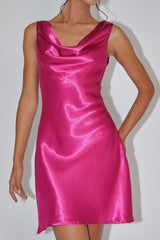 Casablanca Night Cowl Mini Dress Fuchsia