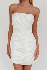 Boulevard Bliss Gathered Mini Dress Off White