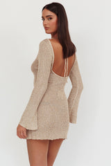 Cosmic Scoop Back Sequin Knit Mini Dress Gold