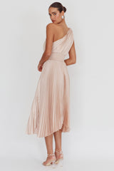 Calissa One Shoulder Pleated Midi Dress Champagne