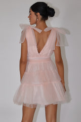 Lyra Pearl Embellished Tulle Mini Dress Pink