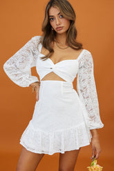 La La Land Twisted Bust & Back Paisley Lace Mini Dress White