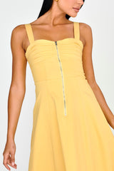 Emilio Pleated Bust A-Line Midi Dress Yellow