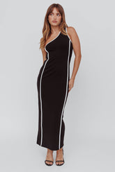Ivanka One Shoulder Contrast Piping Dress Black