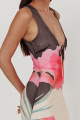 Cinders Tied Plunging Neckline Maxi Dress Flower Black