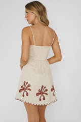 Carsyn Flower Embroidery Mini Dress Oat