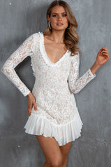 Isabella Long Sleeve Open Back Lace Dress White