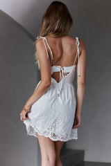 Lovers Lane Lace Trim Tied Strap Dress White
