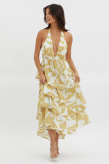 Catalina Tiered Ruffle Maxi Dress Print Yellow