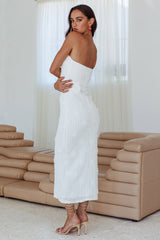 Horizon Strapless Textured Floral Midi Dress White