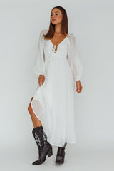 Kylin Balloon Sleeve Tied Bust Maxi Dress White