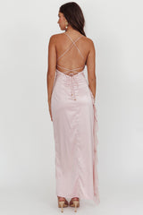 Katarina Satin Ruffle Hem Maxi Dress Cheek