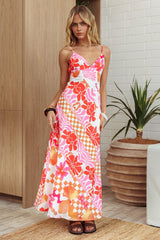 Jaya Floral A-line Maxi Dress Checker Orange