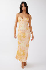 Lennox Elastic Back Bodycon Dress Floral Yellow