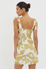 Harrison Tied Shoulder Mini Dress Print Yellow