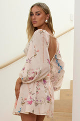 Isalia Long Sleeve Mini Dress Floral Cream