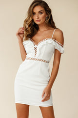Laylani Frill-Trimmed Sweetheart Neckline Bodycon Dress White