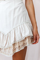 Caught Up String-Tie Strap Double Frill Hem Dress Beige