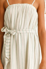 Golden Days Tied-Shoulder Midi Dress Stripe Pattern Olive