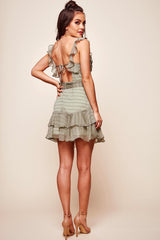 Erin Layered Ruffle Waist Tie Dress Olive