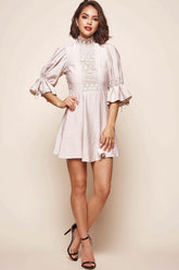Martha High Neck Babydoll Dress Beige