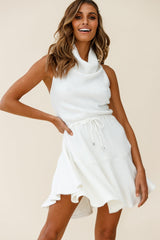 Cosette Cowl Halterneck Knit Dress White