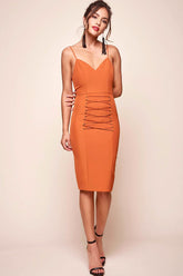 Ivy Lace Up Waist Bodycon Dress Tan Orange