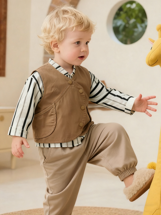 Modern Line Shirt & Vest & Casual Pants Set