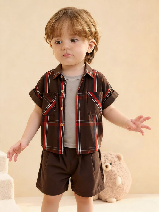 Checkered Line Brown Shirt with Inner & Pocket Pants