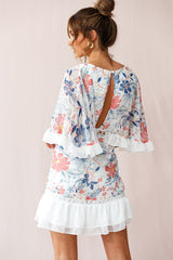 Caspar Batwing Floral Dress White