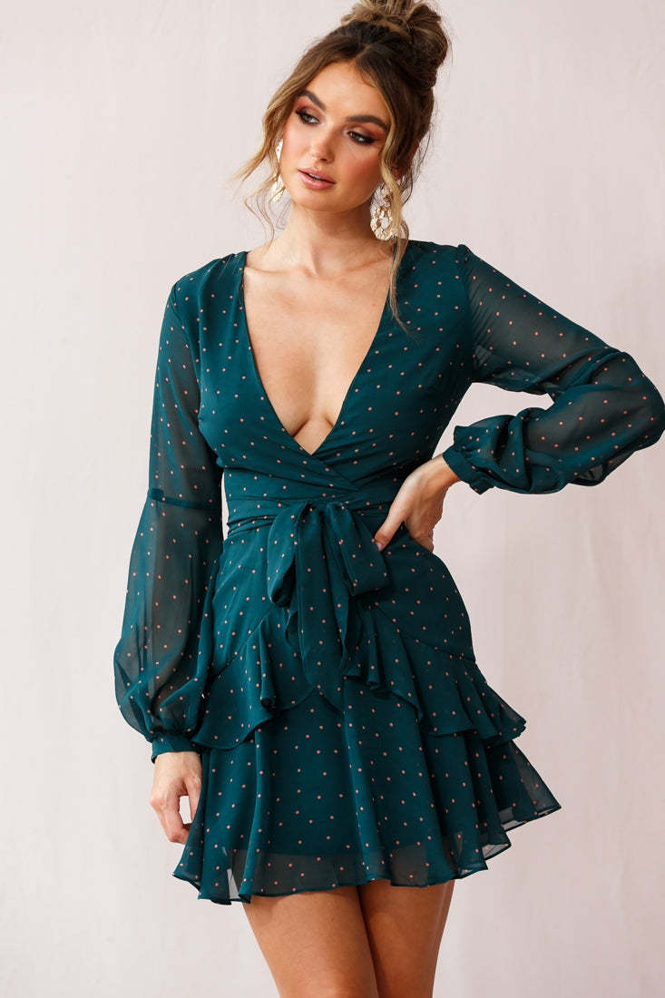 Kerry Polka Dot Sheer Back Dress Green