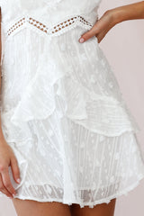 Lullaby Circle Lace Trim Fluted Hem Dress White