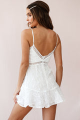 Lullaby Circle Lace Trim Fluted Hem Dress White