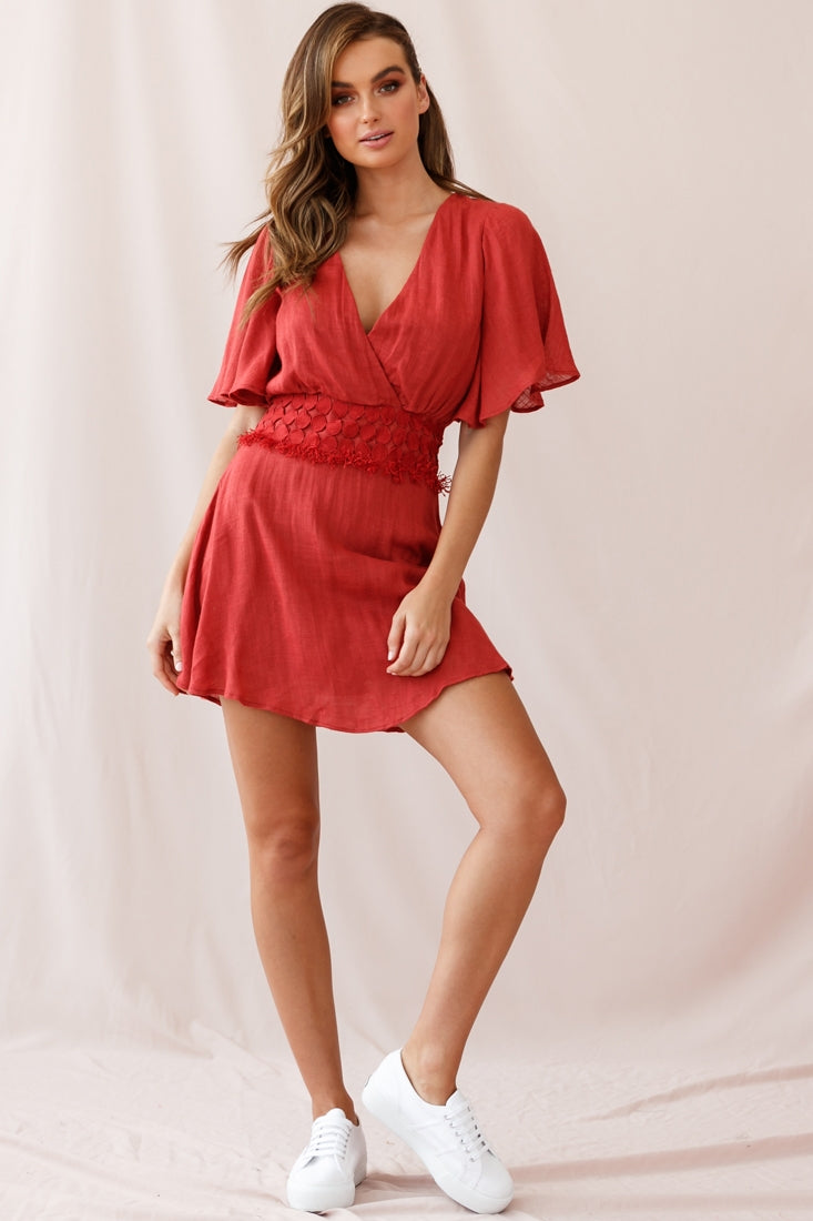 Fate Angel Sleeve Embroidery Trim Dress Rose