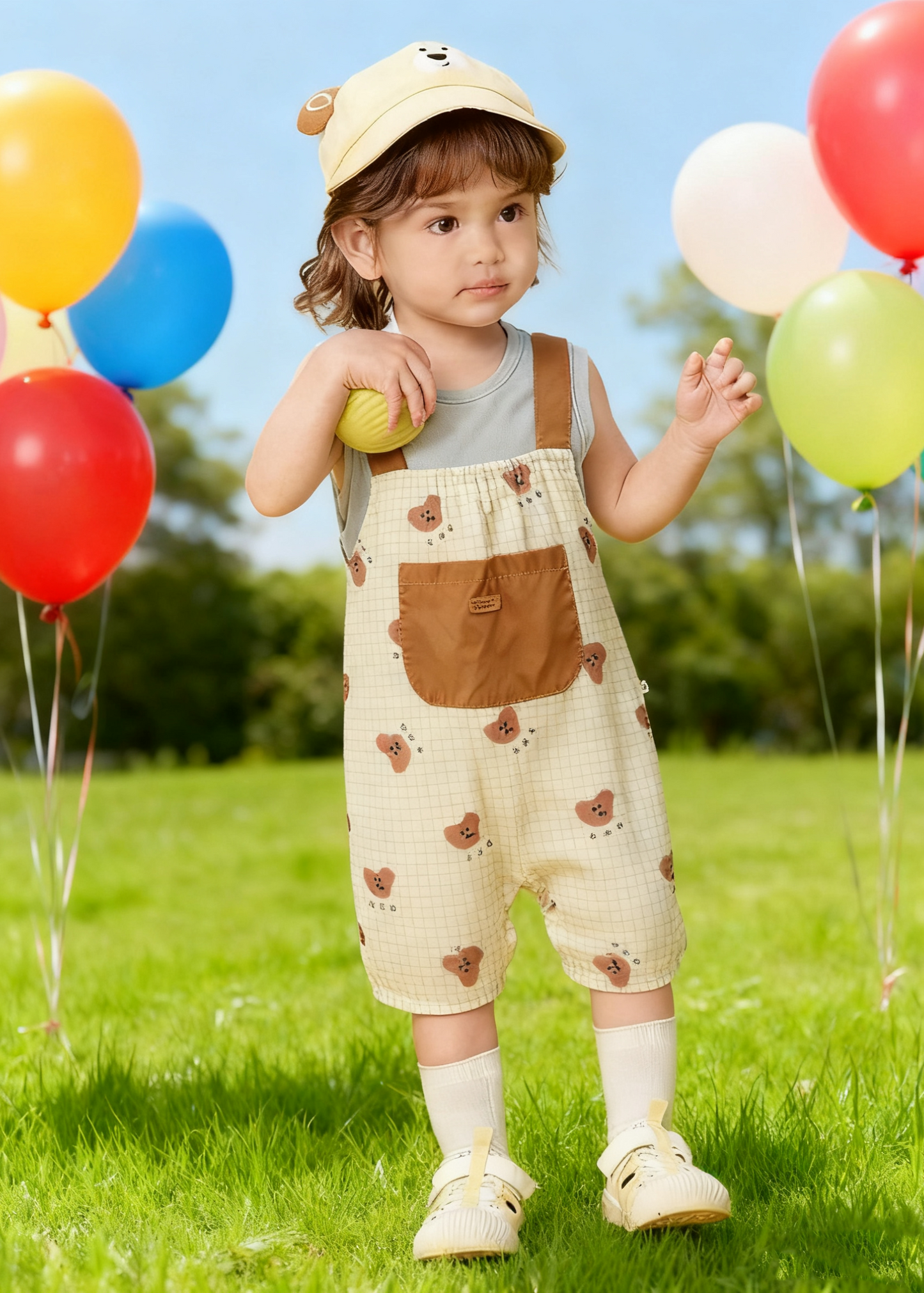 Pocket Bear Romper with Hat (Size 73)