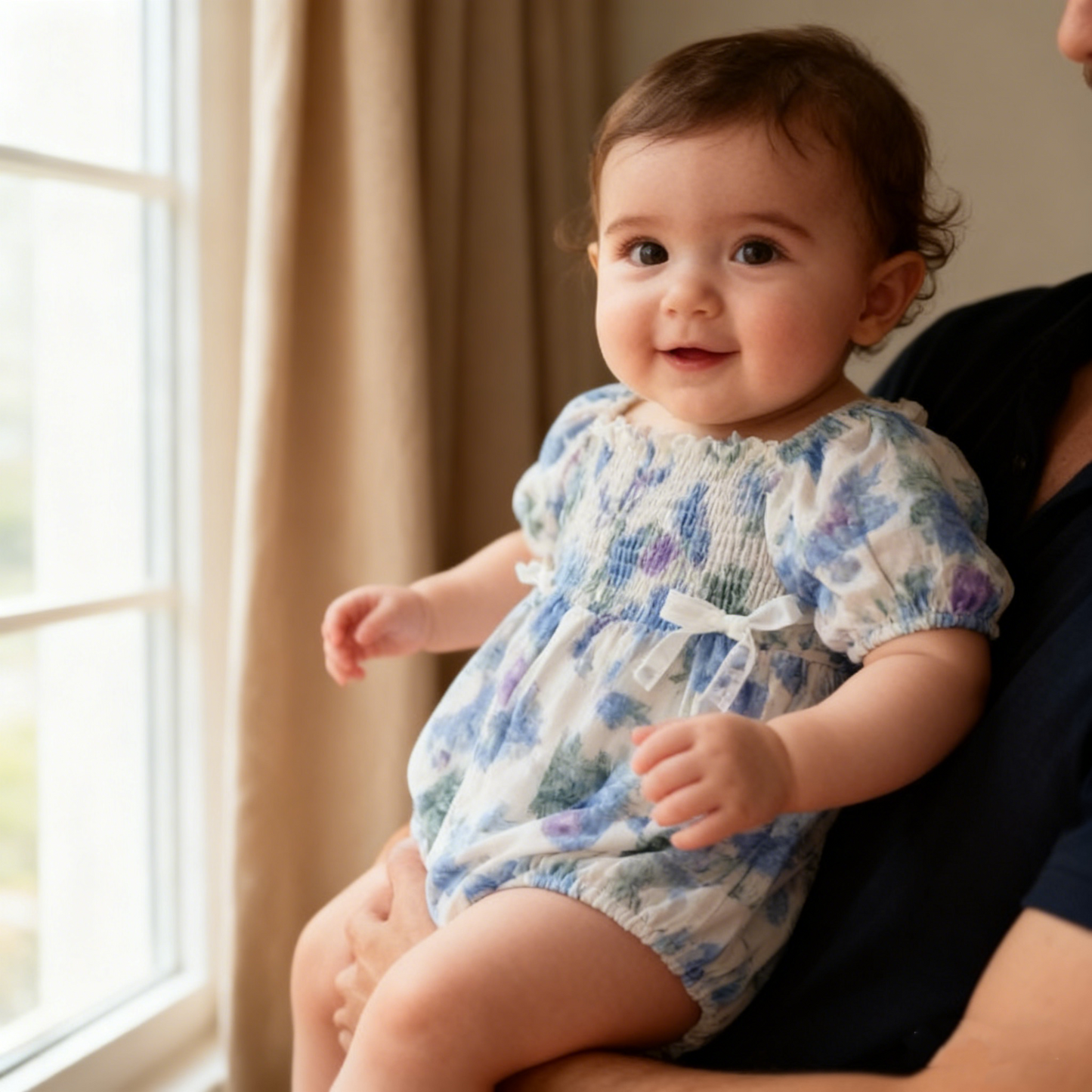 Puff Sleeves Blue Romper (Size 66)