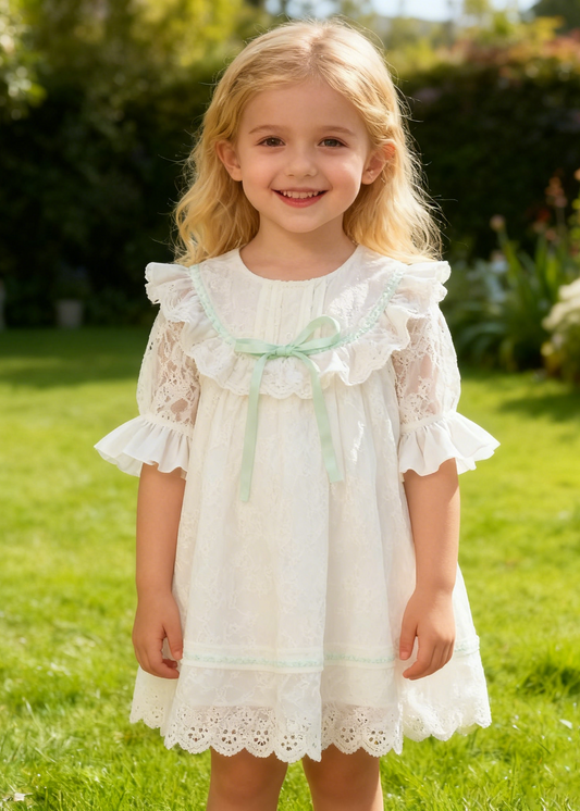 Plain White Dress with Ribbon Details (Size 110&120)