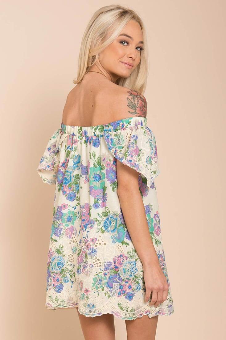 Bryden Open Shoulder Dress Beige