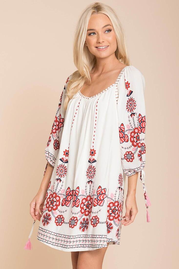 Ellis Floral Day Dress White / Red