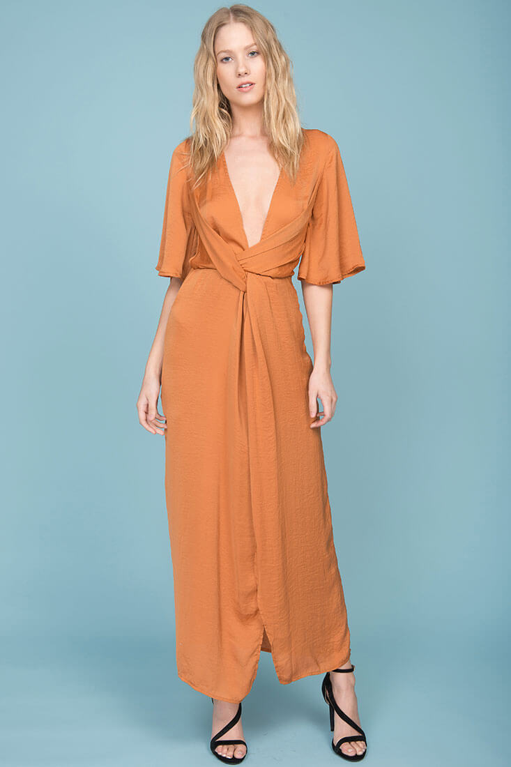 Cleo High Slit Maxi Dress Tan