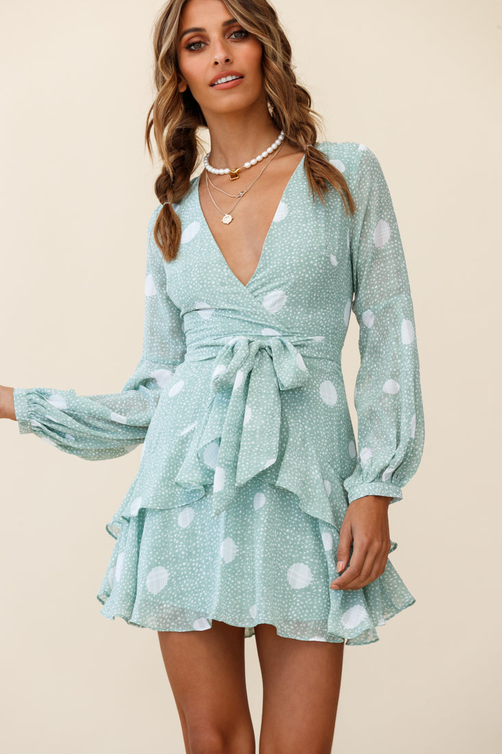 Kerry Layered Balloon Sleeve Dress Spot Print Green