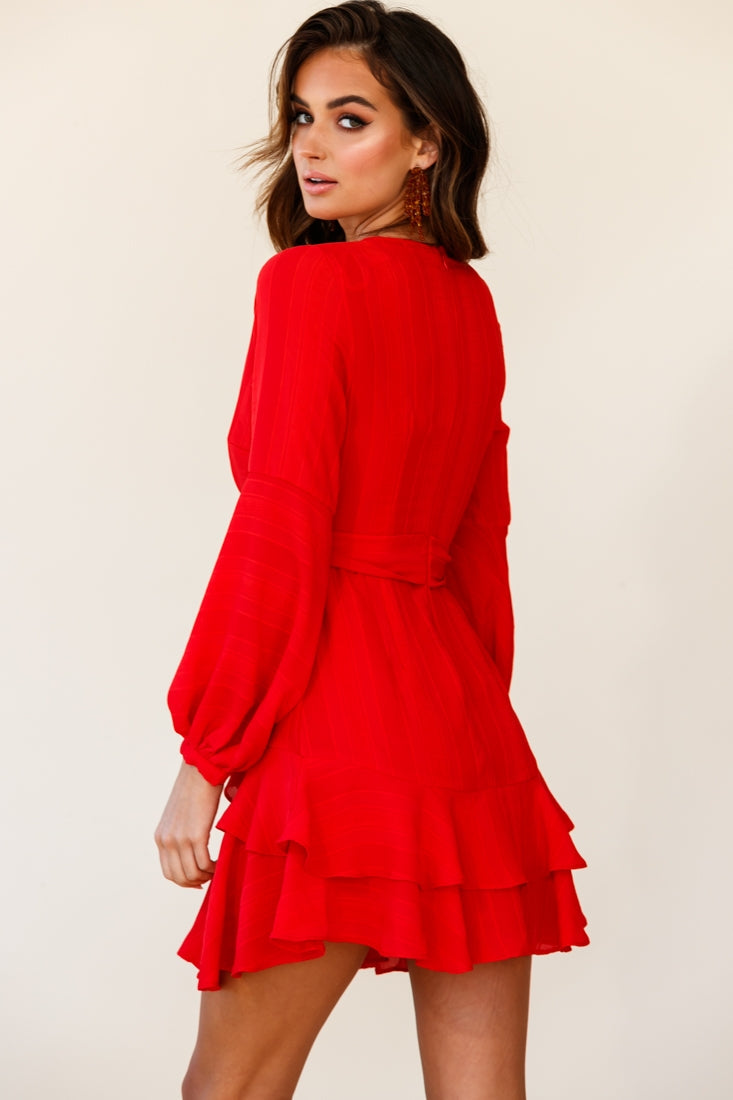 Kerry Layered Balloon Sleeve Dress Red