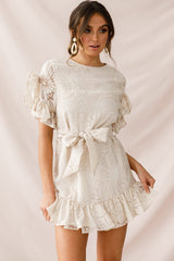 Coolum Ruffle Sleeve Dress Beige