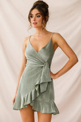 Laural Faux Wrap Ruffle Hem Dress Olive