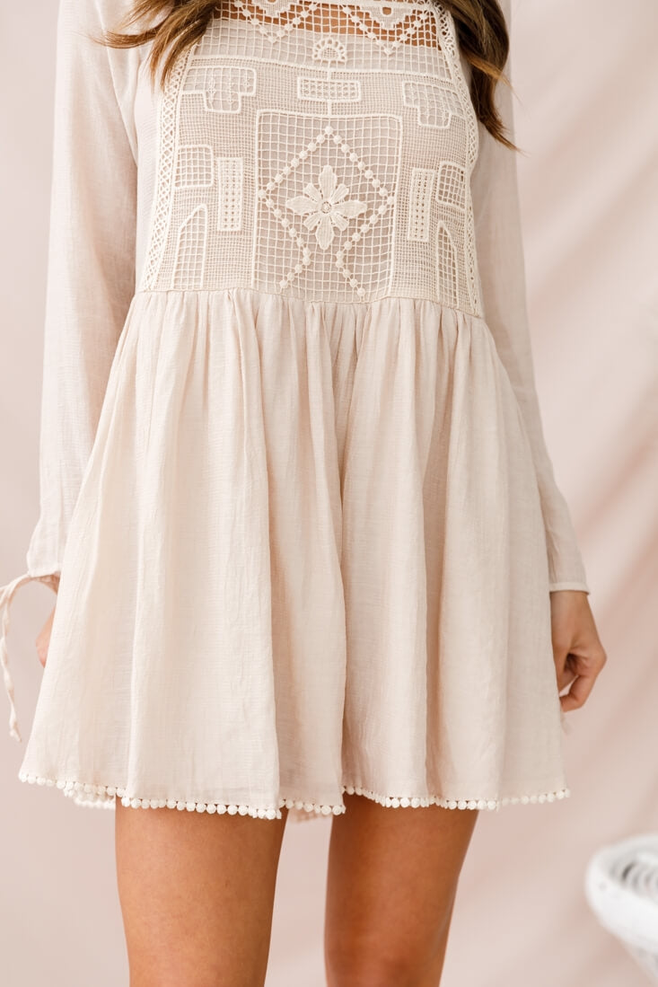 Cassie Embroidered Bust Swing Dress Beige