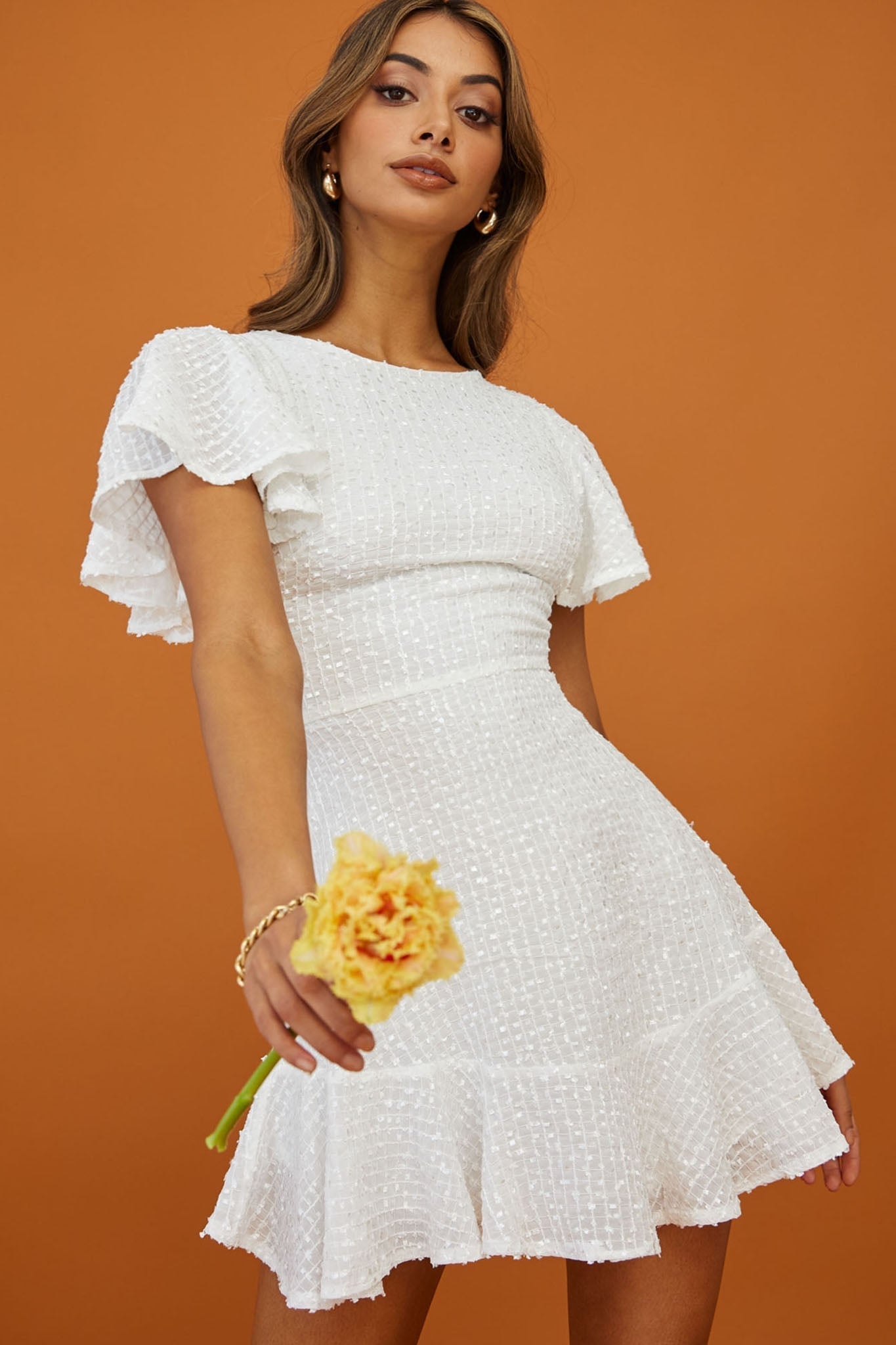 Isabelle Angel Sleeve Empire Dress White