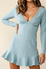 Chicago V-Neckline Long Sleeve Dress Midnight Blue