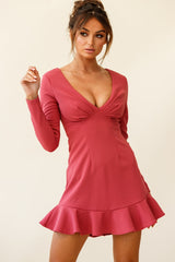 Chicago V-Neckline Long Sleeve Dress Rose