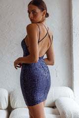 Born Wild Strappy Back Sequin Mini Dress Navy
