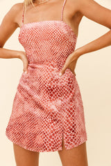 Atlanta Square Neckline Velour Dress Snakeskin Print Rust
